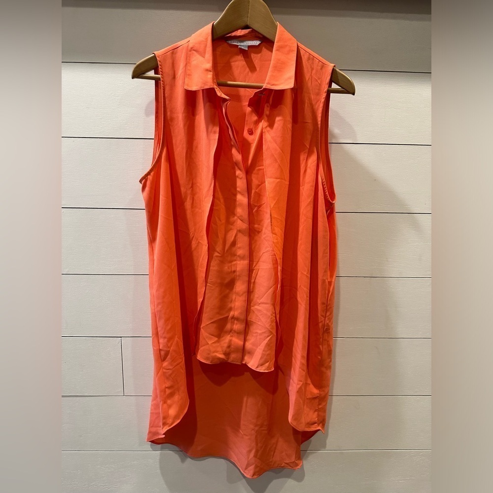 Valerie Stevens Orange Asymmetrical Button Down Blouse